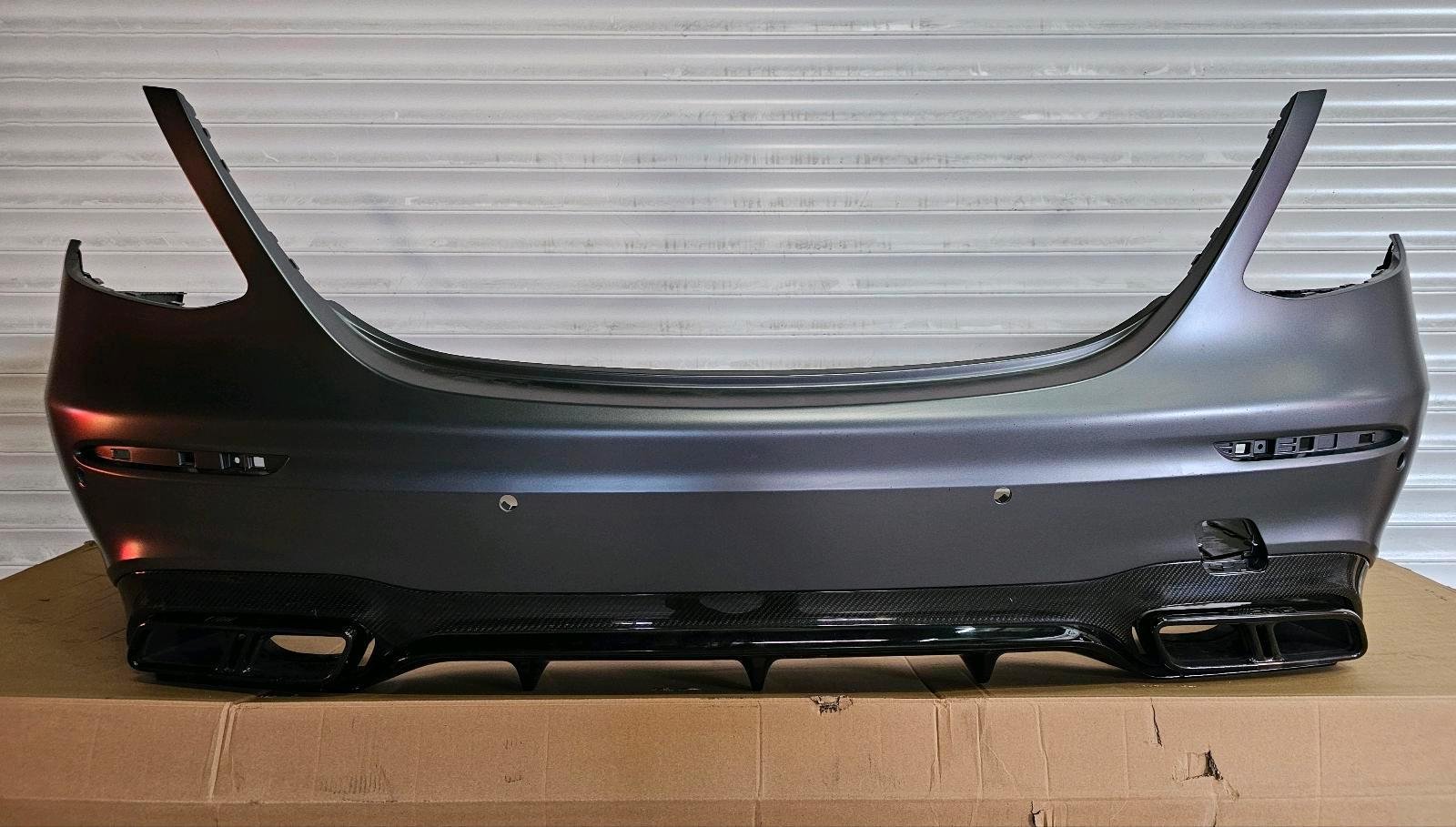 Mercedes E63 AMG Rear Bumper – W213 Sedan – Carbon Diffuser & Exhaust Trims – OEM – Genuine Mercedes-Benz Parts