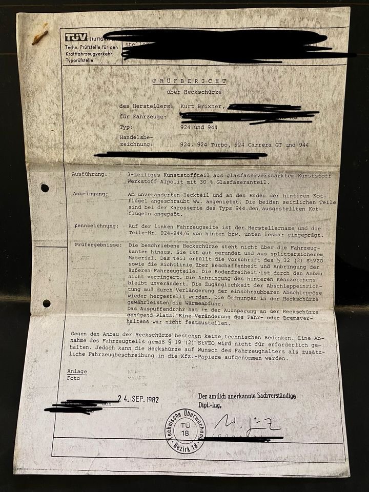BRIXNER Porsche 924 944 Bodykit Heckschürze Schweller