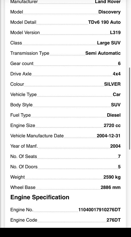 Motor komplett Range Rover Sport Land Discovery 3 III 2.7 276DT