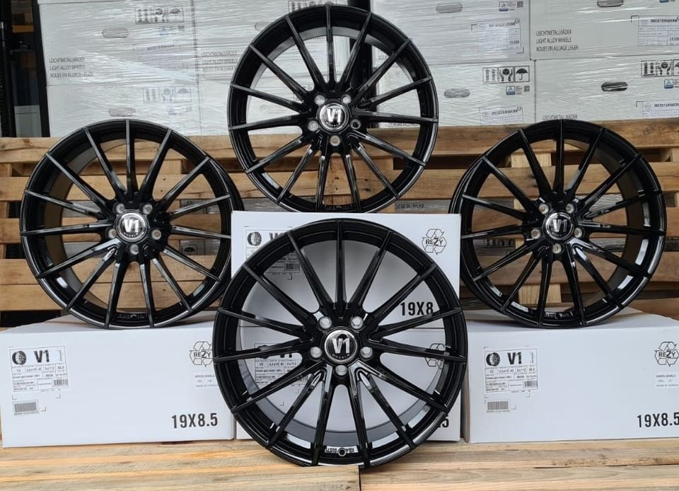 ⭐ 19 Zoll V1 Wheels Alufelgen Schwarz 5x112 für Audi A3 8V 8P 8PA 8Y e-tron S3 RS3 A4 S4 B8 8K A6 S6 4F 4G C7 F2 C8 A8 4E Q2 Q3 Q4 TT 8J 8S S Line MG4 electric Seat Altea Toledo...