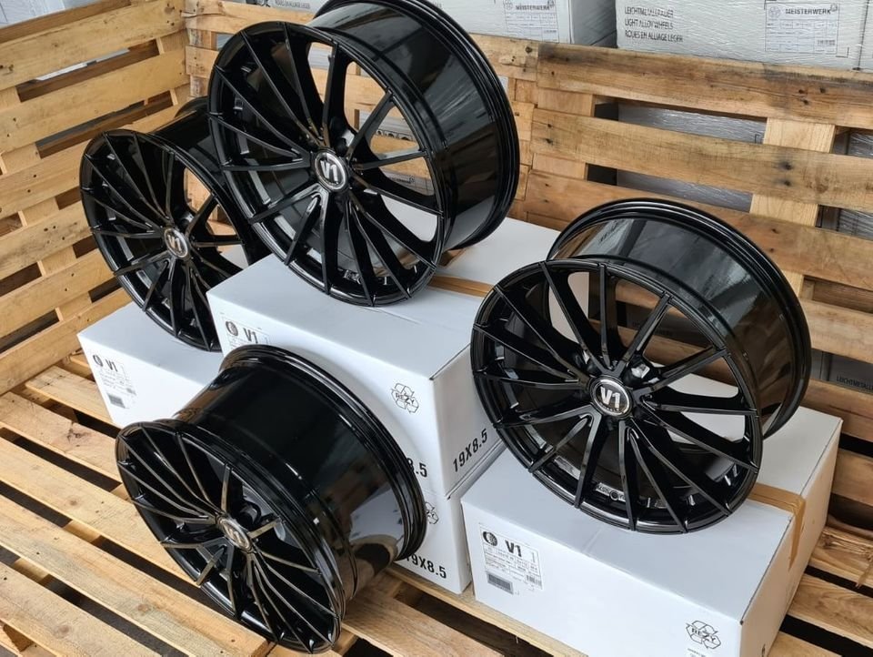 ⭐ 19 Zoll V1 Wheels Alufelgen Schwarz 5x112 für Audi A3 8V 8P 8PA 8Y e-tron S3 RS3 A4 S4 B8 8K A6 S6 4F 4G C7 F2 C8 A8 4E Q2 Q3 Q4 TT 8J 8S S Line MG4 electric Seat Altea Toledo...