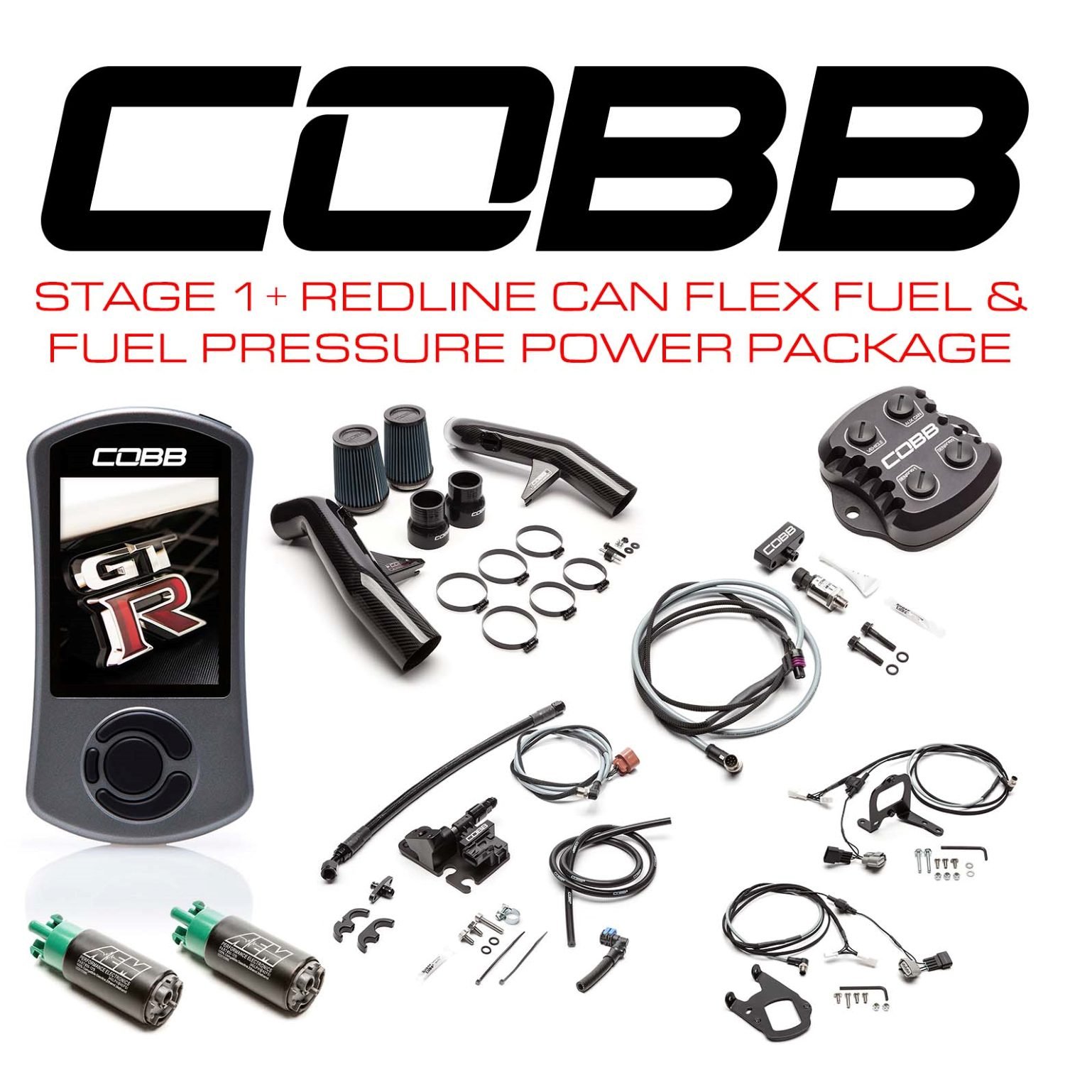 COBB Tuning Stage 1 Power Package w/ Redline Carbon Fiber Intake, CAN Flex Fuel, Fuel Pressure & TCM Flashing for R35 Nissan GT-R