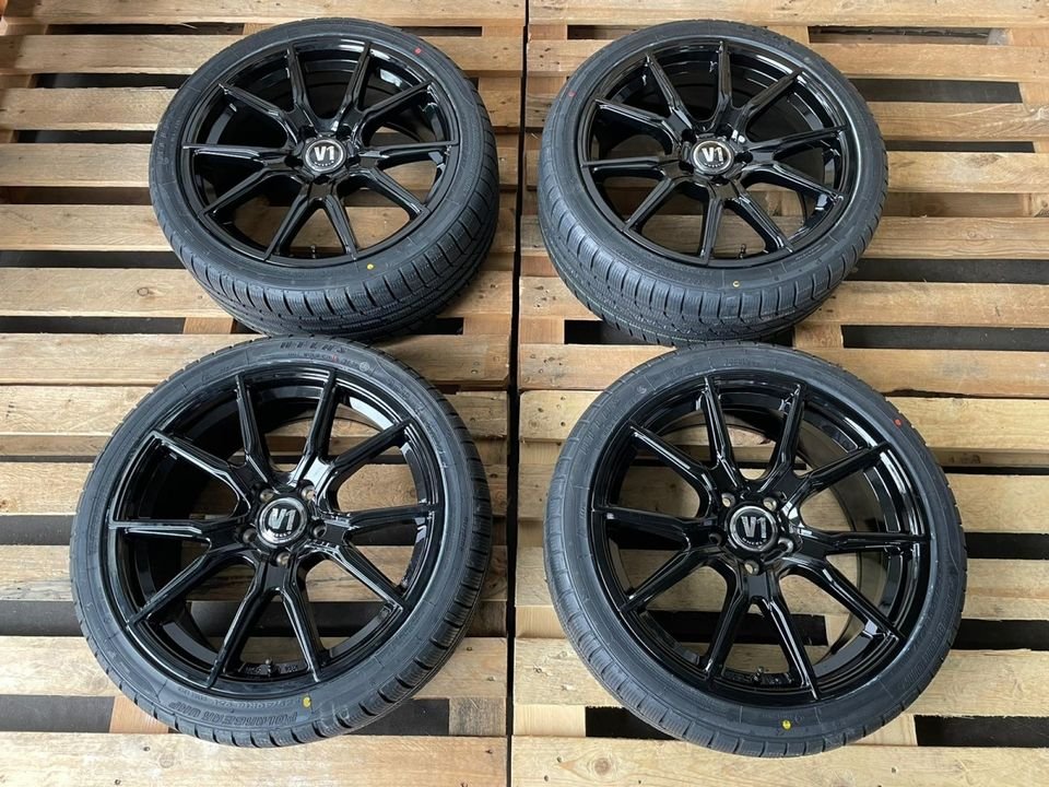 ⭐ V1 Wheels V1 18 Zoll Schwarz Sommerreifen Winterreifen Kompletträder für Audi A3 S3 8P 8V 8Y Cabrio Sportback e tron A4 S4 B6 B7 8E 8H Limousine Avant Cabriolet TT BMW 2er...